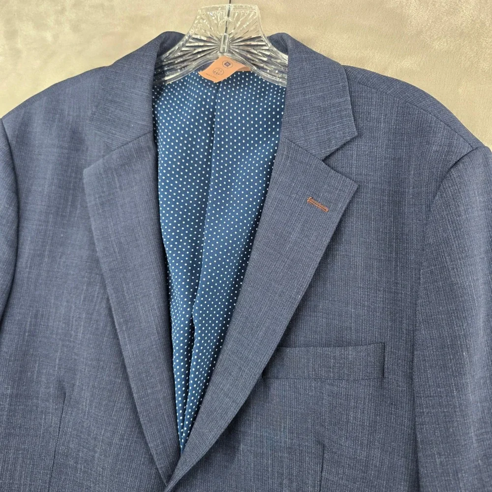 State and Liberty Blazer Mens 38S Blue Two Button Polka Dot Stretch Sport Coat